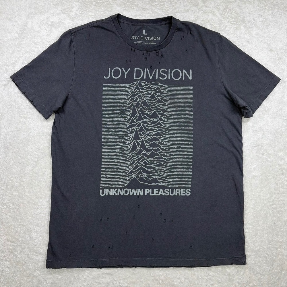 Joy Division Shirt Mens Large Charcoal Unknown Pleasures Distressed Rock Graphic